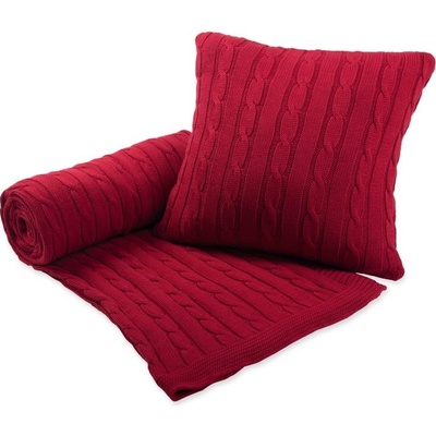 SCANquilt pletený pléd IMPERIAL copánky červená střední 130x200