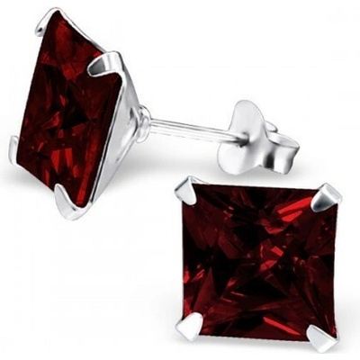 all4Silver strieborné štvorcové náušnice A4S12158 Červený zirkón
