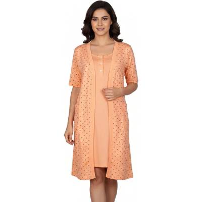 Комплект от нощница и халат в цвят кайсия на точки