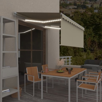 VidaXL Ručně zatahovací markýza s roletou a LED 3,5 x 2,5 m krémová