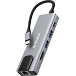 Techsuit - Докинг станция NetBridge 5 в 1 (H1) - Type-C към 1x USB2.0, 1x USB3.0, 1x Type-C, 1x HDMI, 1x RJ45, PD87W, 4K@30Hz - Сив
