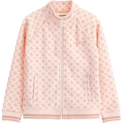 GUESS Суичър с цип за момиче в розово покрит с надписи Guess