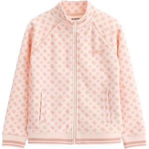 GUESS Суичър с цип за момиче в розово покрит с надписи Guess
