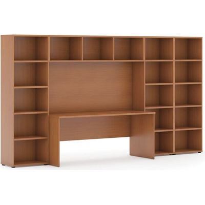 Zostavy knižníc INTEGRO so stolom, nižšie/širšie, 3350x700/400x1923 mm, čerešňa