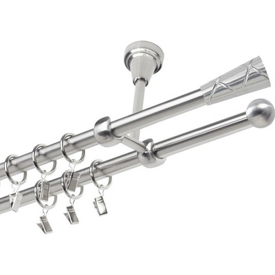 OK-GarnýžeCZ Garnýž kovová dvouřadá 19mm Trapezium nerez 390 cm do stropu / kroužky s žabkou