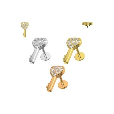 Piercingate labreta klíč s kamínky PLA00283 Růžové zlato