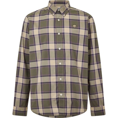 Timberland Риза с дълъг ръкав Timberland Men's Poplin Check Dark Denim Long Sleeve Oxford Shirt - Lemon Pepper Yd
