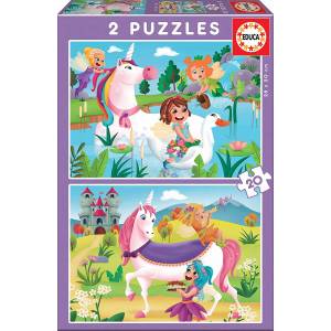 Educa Пъзел Educa от 2 x 20 части - Еднорози и феи (EDU18064) - ozone