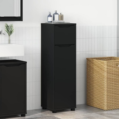 vidaXL Шкаф за баня с рафт Черно 30, 5 x 30 x 101 см Инженерно дърво (888738)