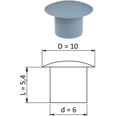 Vnitřní krytka kulatá ø 10 mm, otvor ø 6 mm, šedá, plast