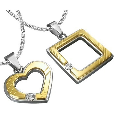 Šperky eshop Oceľový prívesok pre zamilovaných štvorec, srdce, zirkón R2.4