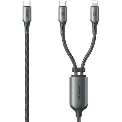 Joyroom S-A57 2v1 opletený nabíjecí a datový USB-C na USB-C / Lightning 1,5m šedý