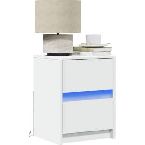 vidaXL Нощно шкафче с LED осветление, бяло, инженерно дърво (852033)