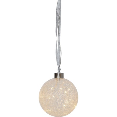 Star trading Glaskugel Glow Snow frosted 15 warmwhite LED silbernes Kábel ca. 10x11 cm Battéria Timer Vi