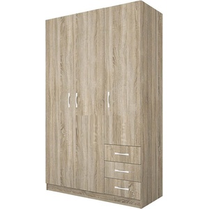 Bogdan Furniture I Трикрилен гардероб Mod 1028 с чекмеджета, Сонома тъмна