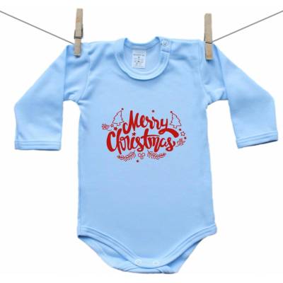 Boodyy Modré body s dlhým rukávom Merry Christmas