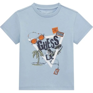 GUESS Бледо синя тениска с детайли и бяло лого Guess за мини момче