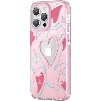 Pouzdro KINGXBAR Heart Apple iPhone 14 Pro Max - plastové / gumové - srdce - růžové