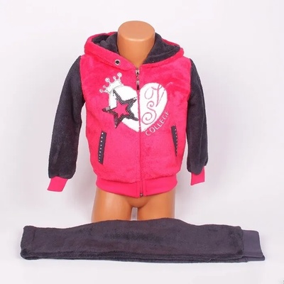 Детски пухкав домашен комплект в сиво и цикламено със сърце и звезда