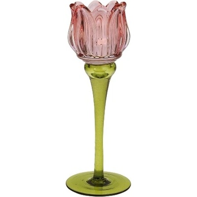 Werner Voss Sklenený svietnik Tulipán 21,5 cm ružová