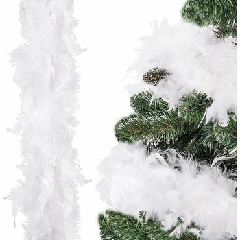 SPRINGOS Vánoční řetěz Girlanda 4m z pravého peří bílá