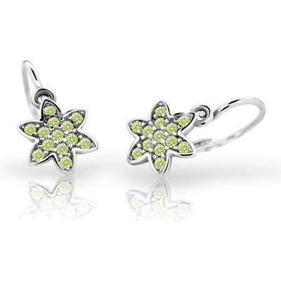 Danfil dětské náušnice kytičky C2206 z bílého zlata s kamínky Peridot Green zapínání brizura