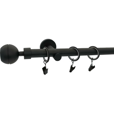 KovovégarnýžeCZ Smola modern 19 mm Jednořadá prodloužená Bez kroužků černá matná 180 cm