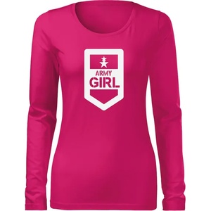 DRAGOWA Slim дамска тениска с дълъг ръкав, Army Girl, розова, 160г/м2 (6021)