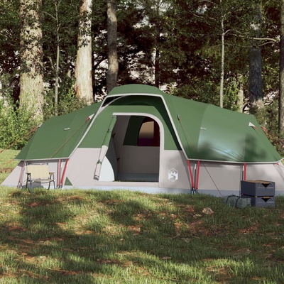 vidaXL Семейна куполна палатка, 11-местна, зелена, водоустойчива (94566)