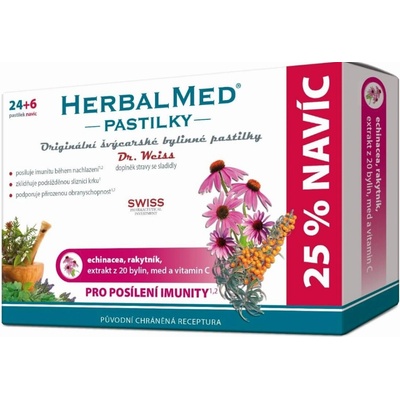 HERBALMED PASTILKY pre posilnenie imunity Dr.W echinacea, rakytník, 20 bylín, vit.C pastilky 24+6 navyše