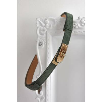 PECA del SOL TENKÝ NASTAVITELNÝ SEMIŠOVÝ KOŽENÝ PÁSEK Moss Green Suede