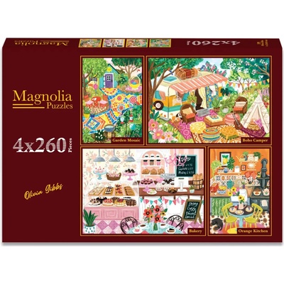 Magnolia 4x260 Olivia Gibbs Záhradná mozaika Boho Camper Pekáreň Oranžová kuchyňa 260 dielov