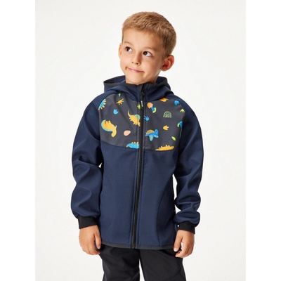 Unuo Dětská softshellová bunda s fleecem Basic Tm. Modročerná Dinosauři