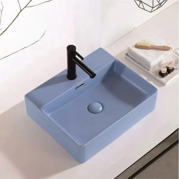 Image 1 of Inter Ceramic Мивка за баня ICB 5042BLUE, монтаж върху плот, порцелан, син мат, 50x42x13см (ICB 5042BLUE)