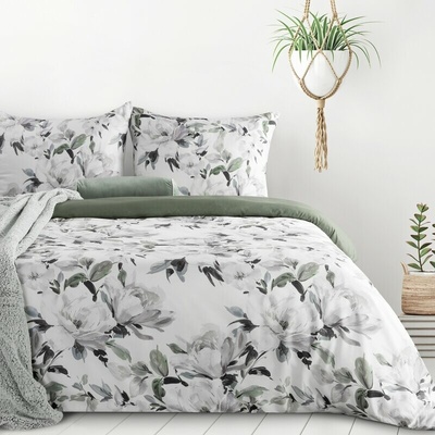 Takoy Povlečení 160x200 cm, třídílná souprava barva bílo-zelená s motivem květin LOTI Design 91-HF-483932 | 160 x 200 cm