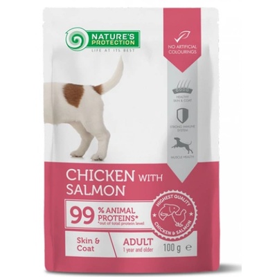 AKVATERA Nature's Protection ADULT Chicken Salmon - Skin and Coat, пауч за пораснали кучета с пиле и сьомга да поддържа здрава кожа и козина, Литва - 100 гр