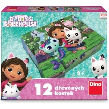 Dino Дървени лицензионни кубчета Gabby's Dollhouse - 12 кубчета