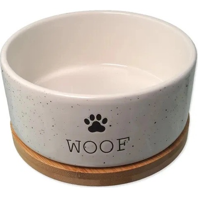 Miska Dog Fantasy keramická biela WOOF s podtáckou 16x6,5cm 850ml