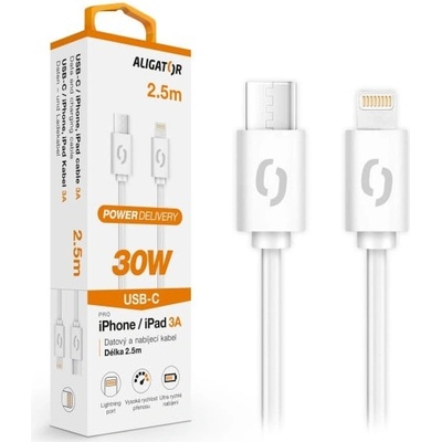 Aligator DATKP61 POWER 30W, USB-C/Lightning 3A, 2,5m, bílý
