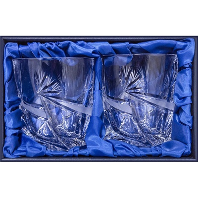 Bohemia Crystal broušené sklenice na whisky Quadro brus Mašle 2 x 340 ml