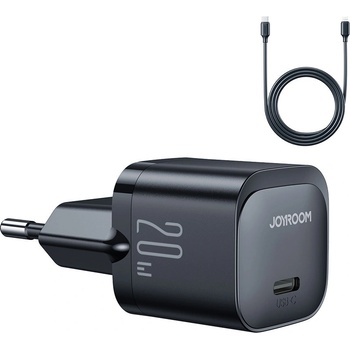 JOYROOM Mini PD Fast Charging Kit USB-C 20W - захранване за ел. мрежа с USB-C изход с технология за бързо зареждане и USB-C към Lightning кабел (черен)