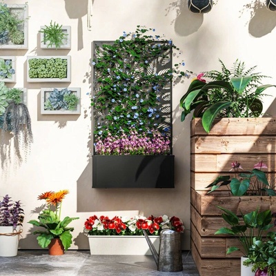 Outsunny Vyvýšený záhonový truhlík se zástěnou pro soukromí | černý