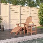 vidaXL Градински стол "Адирондак" с табуретка и масичка, HDPE, кафяв (3095710)