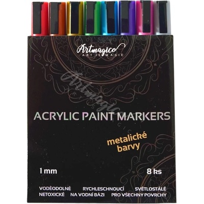 Artmagico Smart akrylové markery jemný hrot 0,9 - 1,3 mm metalické sada 8 ks