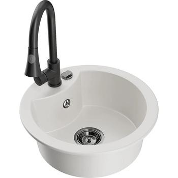 Mexen Diego еднокоморна мивка от гранит с кухненски смесител Elia, бял - 6512-20-670101-70 (6512-20-670101-70)