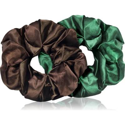 BrushArt Hair Large satin scrunchie set ластици за коса Brown & Green