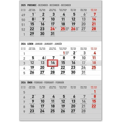 Nástěnný 3měsíční standard šedá s českými jmény 2026 – Zbozi.Blesk.cz