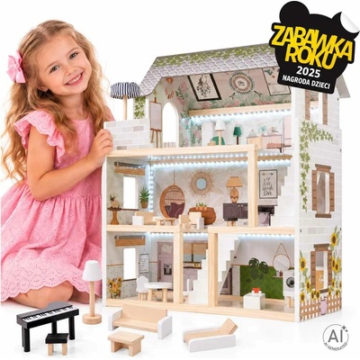 FunPlay 5944 Drevený domček pre bábiky s príslušenstvom 3 poschodia 62x26,5x78cm