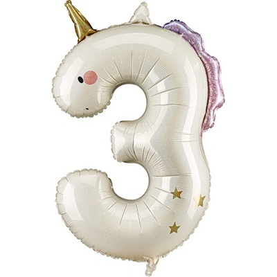 PartyDeco Balónek fóliový číslo 3 jednorožec Party Deco