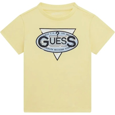 GUESS Тениска в бледо жълто за мини момче със светло синьо лого Guess